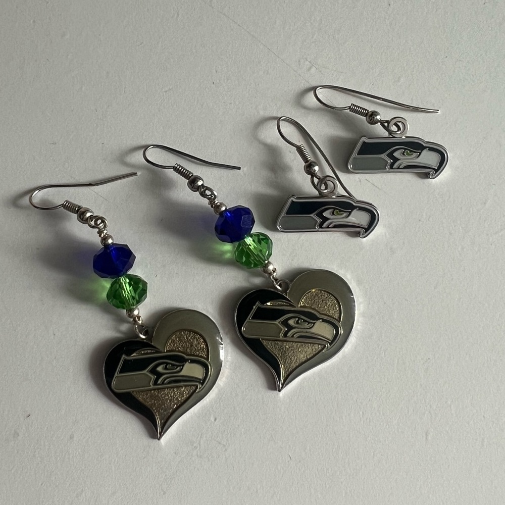 NFL Seahawks Earrings Set of Two, Blue and Green